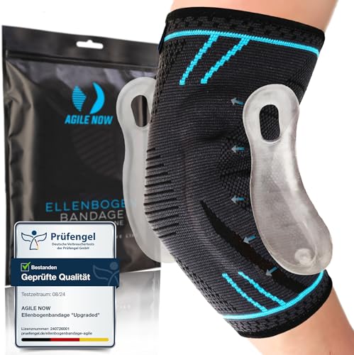 AGILE NOW® Ellenbogenbandage Upgraded stabilisiert & schützt die Gelenke, rutschfeste Tennisarm Bandage mit Curved-Gel-Pads, geeignet für alle Sportarten wie Tennis, Gewichtheben & Golf (XL | Blau) von AGILE NOW