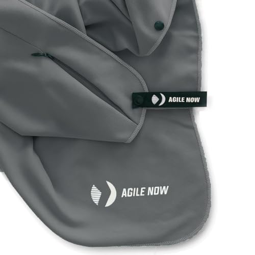 AGILE NOW Fitness Handtuch – Multifunktionales Mikrofaser Gym Handtuch mit Kapuze, Magnetclip und Reißverschlusstaschen, Sporthandtuch Fitnessstudio, Gym Zubehör GRAU von AGILE NOW