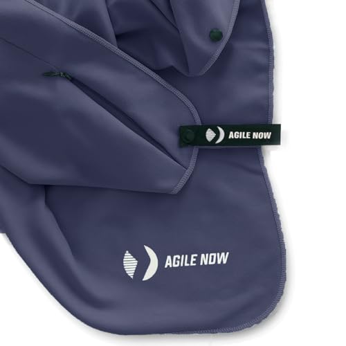 AGILE NOW Fitness Handtuch – Multifunktionales Mikrofaser Gym Handtuch mit Kapuze, Magnetclip und Reißverschlusstaschen, Sporthandtuch Fitnessstudio, Gym Zubehör Marineblau von AGILE NOW