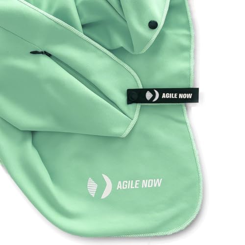 AGILE NOW Fitness Handtuch – Multifunktionales Mikrofaser Gym Handtuch mit Kapuze, Magnetclip und Reißverschlusstaschen, Sporthandtuch Fitnessstudio, Gym Zubehör Mint von AGILE NOW