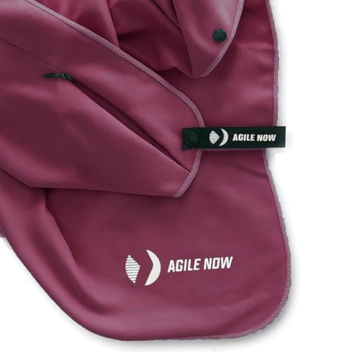 AGILE NOW Fitness Handtuch – Multifunktionales Mikrofaser Gym Handtuch mit Kapuze, Magnetclip und Reißverschlusstaschen, Sporthandtuch Fitnessstudio, Gym Zubehör Pflaume von AGILE NOW
