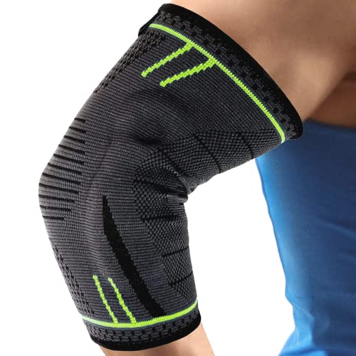 AGILE NOW® Ellenbogenbandage Upgraded stabilisiert & schützt die Gelenke – rutschfeste Tennisarm Bandage mit Curved-Gel-Pads – geeignet für alle Sportarten wie Tennis, Gewichtheben & Golf (L | Grün) von AGILE NOW