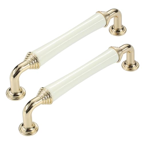 Schränkegriffe 2 Stück Küchengriffe Zinklegierung/Keramik Möbelgriffe Schubladengriffe Gold/Weiße Möbelknöpfe Garderoben GriffeTürgriffe (Hole distance 128mm) von AGINOS