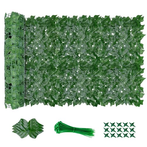 AGJIDSO Künstliche Efeu Hecke Sichtschutz, 100 * 300cm (2x50*300cm) Efeu Sichtschutz, Balkon Sichtschutz Efeu, Sichtschutz Balkon Blätter Sichtschutz Künstliche Hecke, Traubenblätter von AGJIDSO