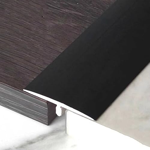 AGKANVCVNT T-förmige Bodenleisten Übergangsprofil, Übergangsschiene PVC, Selbstklebende Übergangsleiste Boden Für Fliesen/Laminat/Vinyl, Holzmaserung, L90cm(Black,W60mm/2.4in) von AGKANVCVNT
