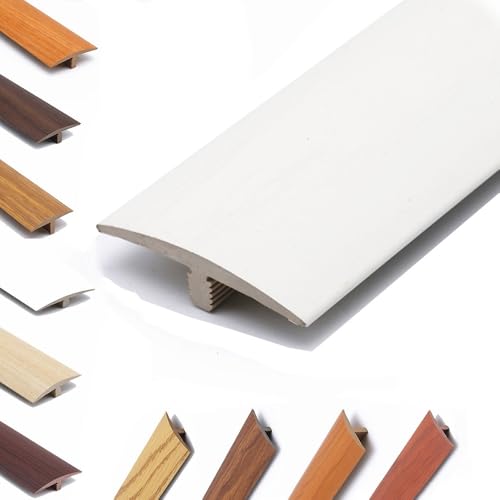 AGKANVCVNT T-formleisten, Bodenübergangsstreifen Selbstklebend, PVC Übergangsprofil 40mm Breit Zuschneidbare, Zierleisten Und Bodenübergangsstreifen, Holz Maserungs, 6 Stück(White,6 Pcs) von AGKANVCVNT