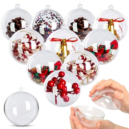 AGM 20 Stück 8 cm Transparente Weihnachtsbaumkugeln, Kunststoff Kugeln DIY Befüllbare Handwerk Kugeln, Kunststoffkugeln Ornamente für Weihnachten Neujahr, Winterthemen Dekorationen Kugeln von AGM