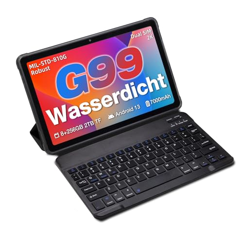 AGM PAD P1 Outdoor Tablet, Wasserdichtes Gaming Tablet Android 13, 8GB+ 256GB(TF 2TB), 2K FHD IPS-Display +10,36'', MTK G99, 7000 mAh Akku, mit Schutzhülle, Dual SIM 4G/5G WiFi/GPS/OTG/IP68/69K von AGM