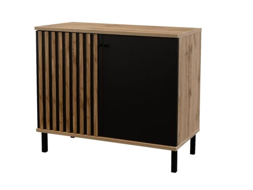 AGMAT-FURNITURE Kommode Durres D2 mit 2 Türen, Sideboard in Farbe: Craft/Schwarz, Schrank in Größe: 100 x 85 x 45 cm von AGMAT-FURNITURE