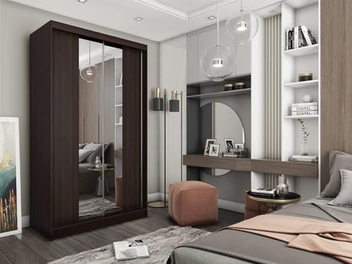 AGMAT-FURNITURE Schwebetürenschrank Lyon, Kleiderschrank mit 2 Türen, Moderne Garderobe in Farbe: Wenge, Schrank in Größe: 150 x 216 x 61 cm von AGMAT-FURNITURE