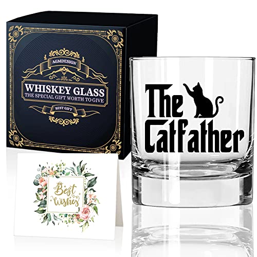 AGMDESIGN The Catfather Whiskyglas Geschenkbox – Ruhestand Weihnachtsgeschenke für Männer Papa Vatertag Geschenke für Katze Papa Großvater Ehemann Bruder Sohn – Katzenliebhaber Geschenk für Männer von AGMDESIGN
