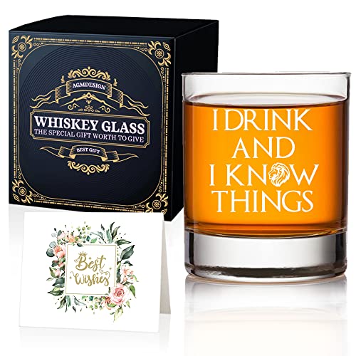 AGMdesign, Lustige Whiskey-Gläser mit Aufschrift "I Drink And I Know Things", Game of Thrones-Geschenk, Geschenk für Vater, Herren, Freunde, ihn von AGMdesign