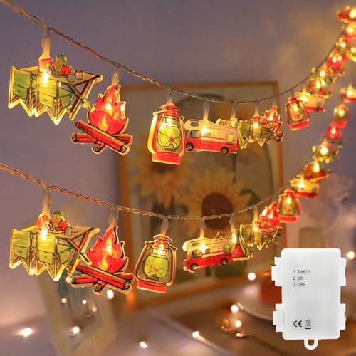 AGOTD Camping Lichterkette Außen Batterie, 3M 20LEDs Warmweiß LED Lichterketten mit Timer, IP65 Wasserdicht Wohnwagen deko für Wohnmobil oder Zelt, Picknick Camping von AGOTD