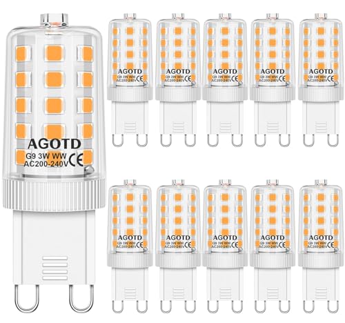 AGOTD G9 LED Lampe warmweiß 3000K, LED Leuchtmittel 3W entspricht 30W 40W Halogenlampe, Enegiesparende G9 Glühbirne kein Flackern, nicht dimmbar, 10er Set AGOTD G9 LED Lampe warmweiß 3000K, LED Leuchtmittel 3W entspricht 30W 40W Halogenlampe, Enegiesparende G9 Glühbirne kein Flackern, nicht dimmbar, 10er Set von AGOTD
