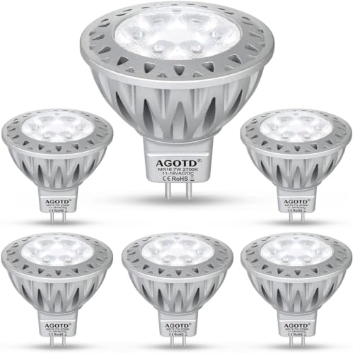 AGOTD GU5.3 MR16 LED Spot Lampen, 7W 2700K Warmweiß ersetzt 50 Watt Halogenstrahler, LED Strahler 38°Abstrahlwinkel 12V AC/DC Glühbirne Led, 6er Pack von AGOTD