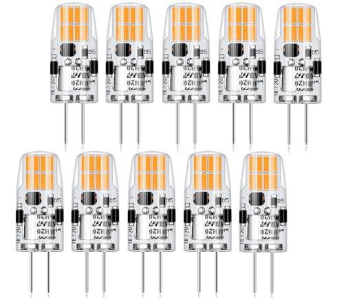 AGOTD LED G4 Lampen, 2W G4 Leuchtmittel Ersetzt für 20W Halogenlampen, 2700K warmweiss 296LM 12V AC/DC Birnen, Nicht Dimmbar Stiftsockellampe Glühbirnen, 10er Pack von AGOTD