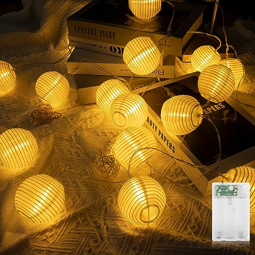 LED Lampion Lichterkette Batterie, 16 LEDs mit Timer Warmweiß Lichterketten, Wetterfest Laterne Batteriebetrieben für Balkon Hof Hochzeit Party Deko von AGOTD