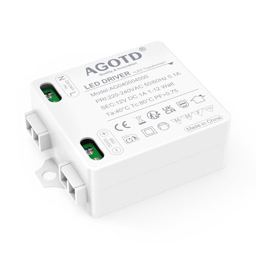 AGOTD LED Trafo 12V 1A 12W Flackerfrei für LED Strip G4 GU5,3 LED Netzteil Treiber Transformator Driver Power Supply von AGOTD