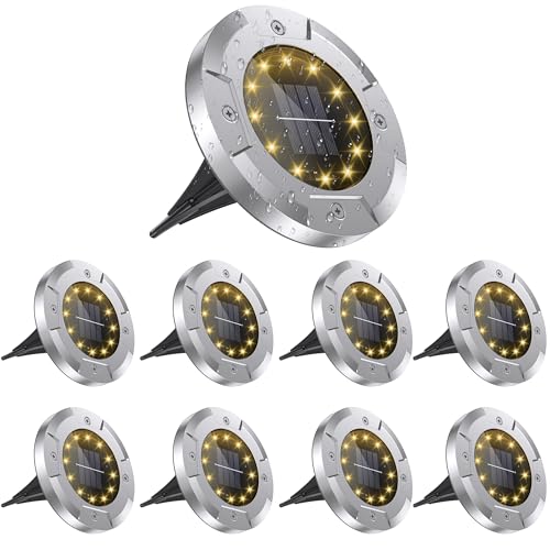 AGOTD Solar Bodenleuchte Aussen Garten 12LEDs, Solarleuchten Außenleuchte, Led Solar Gartenleuchten Wasserdicht Solarlampen für Garten, Rasen, Gehweg, Patio, Auffahrt Warmweiß 8 Stück von AGOTD