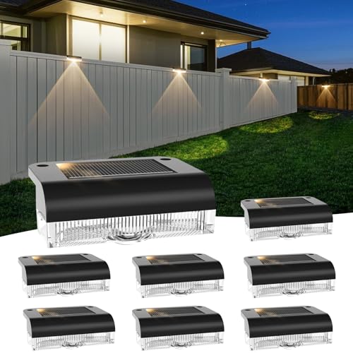 AGOTD Solar Wandleuchte Außen, Solar Zaunleuchten für Außen Solarlampen für Außen IP65, Dekorative Gartenleuchte Warmweiß, Außenwandleuchte LED, Solarleuchte Deko Balkon Terrasse 8 Stück von AGOTD