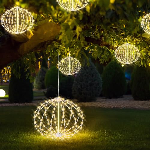 AGOTD Weihnachtsbeleuchtung Außen mit Fernbedienung Strom, 30cm Hängende Kugel Lichter mit 8 Modi Timer Warmweiß Weihnachtsdeko Outdoor, Leuchtkugel für Wohnzimmer Garten Party Innen(2 Stück) von AGOTD