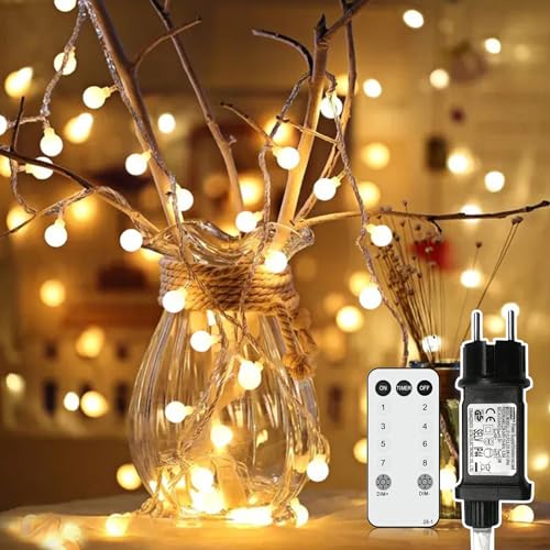 AGOTD Kugel Lichterkette, 15M 120 LED Globe lichterketten für Innen/Außen, Partylichterkette mit Stecker, 8 Leuchtmodis Warmweiß Wasserdicht ideal für Hochzeit/Weihnachten/Balkon/kinderzimmer Deko von AGOTD