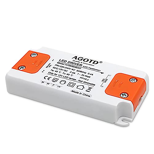 LED Trafo LED Transformator 1-30W 230V auf 12V LED-Treiber Netzteil, kein LED-Flimmern, kein Transformator-Rauschen, LED Niedervolttrafo für G4 MR16 GU5.3 LED Halogen, 1er Pack von AGOTD