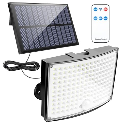 Solarlampen für Außen, Solarleuchte mit Bewegungsmelder, 168 LED Solar Strahler Aussen IP65 Wasserdichte, 120°Beleuchtungswinkel, Solar Wandleuchte für Garten von AGOTD