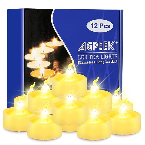 AGPTEK 12 Stück LED Teelichter mit Timer, flackernde warmweiße LED Teelichter mit Timerfunktion 6 Stunden an und 18 Stunden aus, 12er Pack flammenlose batteriebetriebene Kerzen für Haus Dekoration von AGPTEK