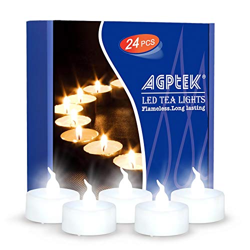 AGPTEK 24pc Battery-Operated Smokeless LED Teelicht mit Timer-Funktion (Auto 6 Stunden und 18 Stunden) für Indoor/Outdoor Home Party Urlaub Dekorationen - Cool White von AGPTEK