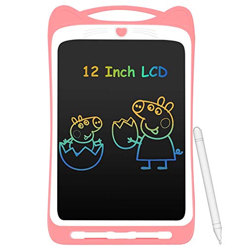 AGPTEK Bunte Schreibtafel LCD Kinder12 Zoll Bildschirm, Elektronisches Schreibtablett mit hellere Schrift, Digitale Maltafel mit Anti-Clearance Funktion, Kinder Rosa von AGPTEK