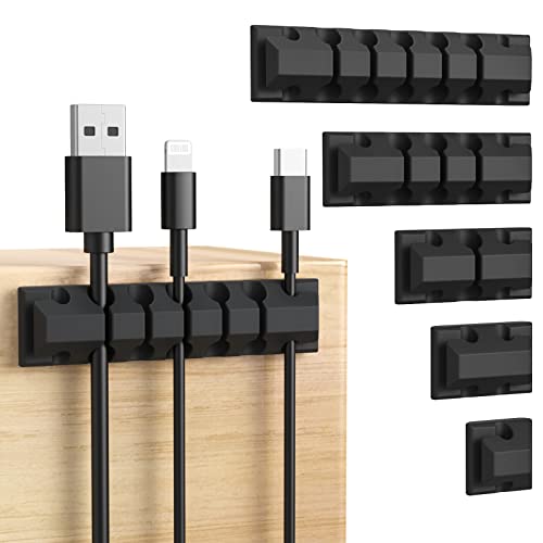AGPTEK Kabelhalter, Kabelclips [5 Stück], Kabelmanagement, selbstklebend Kabelclips, Vielzwecke Kabelführung Kabel Organizer Set für Schreibtisch, Netzkabel, USB Ladekabel, Audiokabel, Schwarz von AGPTEK