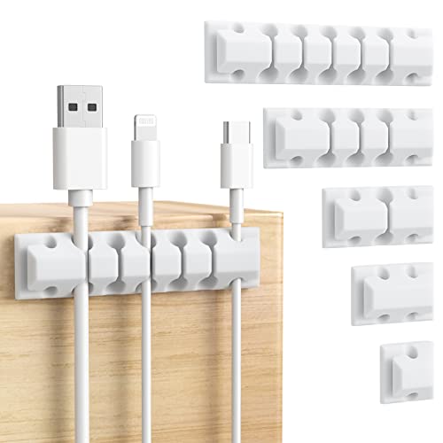 AGPTEK Kabelhalter, Kabelclips [5 Stück], Kabelmanagement, selbstklebend Kabelclips, Vielzwecke Kabelführung Kabel Organizer Set für Schreibtisch, Netzkabel, USB Ladekabel, Audiokabel, Weiß von AGPTEK