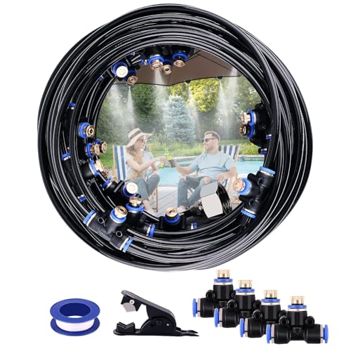 AGPtEK Kühlsystem, Nebel-Kühlsystem 20m Nebelleitung mit 23 T-Stück-Nebeldüsen, 20 Kabelbinder und 3/4-Zoll-Messing-Adapter, Outdoor-Nebel-Kühlsystem für Terrasse, Garten, Rasen, Gewächshaus AGPtEK Kühlsystem, Nebel-Kühlsystem 20m Nebelleitung mit 23 T-Stück-Nebeldüsen, 20 Kabelbinder und 3/4-Zoll-Messing-Adapter, Outdoor-Nebel-Kühlsystem für Terrasse, Garten, Rasen, Gewächshaus von AGPTEK