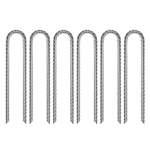 AGPtEK Bodenanker, 6er Pack 32CM U-förmige Erdnagel, Verzinkter Stahl Trampolin Wind Pfähle Schwerlast, Bewehrungsstab Garten Pfähle Bodenpfähle Camping Zelt Heringe von AGPTEK