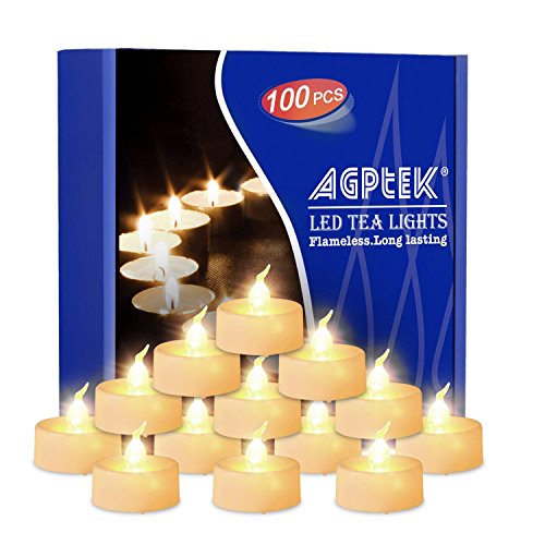 LED Kerzen, AGPTEK 100 Stück Langlebige LED Teelicht Flammenlose batteriebetrieben Kerzen LED Votivkerzen Teelichter für Halloween, Weihnachten, Geburtstag, Hochzeit, Partys Warm Weiß -Kein Flackern von AGPTEK