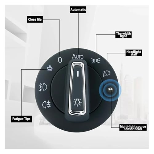 AGPTPYGZFW Automatischer Scheinwerfer-Steuerschalter, Nebelscheinwerfer-Taste, passend for VW Golf 4 Jetta MK5 6 Tiguan Touran Passat B5 Polo 9N Bora Zubehör von AGPTPYGZFW