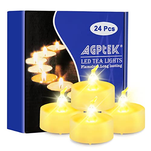 AGPTEK 24 Stück LED Teelichter mit Timer, flackernde warmweiße LED Teelichter mit Timerfunktion 6 Stunden an und 18 Stunden aus, 24er Pack flammenlose batteriebetriebene Kerzen für Haus Dekoration von AGPTEK