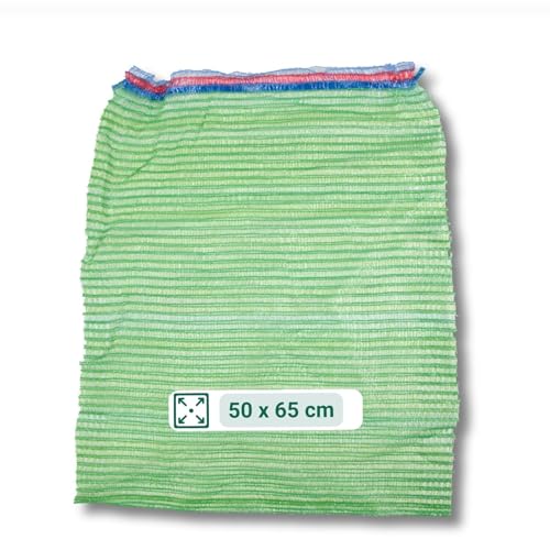 AGRI plus 100 Stück Gemüsesäcke grün mit Zugband I 50 x 65 cm I verschiedene Größen I Grobmaschige Raschelsäcke mit 15 kg Volumen I Aufbewahrungssäcke für Weißkohl, Rosenkohl & Obst von AGRI plus