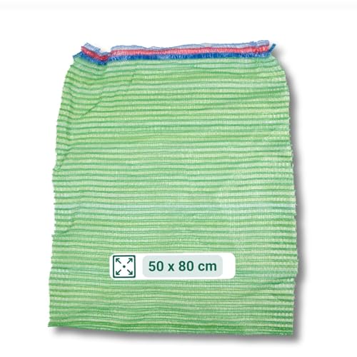 AGRI plus 100 Stück Gemüsesäcke grün mit Zugband I 50 x 80 cm I verschiedene Größen I Grobmaschige Raschelsäcke mit 20 kg Volumen I Aufbewahrungssäcke für Weißkohl, Rosenkohl & Obst von AGRI plus