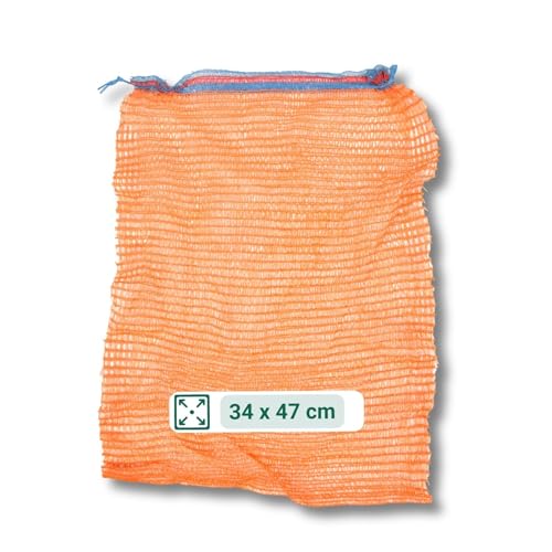 AGRI plus 100 Stück Gemüsesäcke orange mit Zugband I 34 x 47 cm I verschiedene Größen I Grobmaschige Raschelsäcke mit 5 kg Volumen I Aufbewahrungssäcke für Zwiebeln, Möhren/Karotten & Obst von AGRI plus
