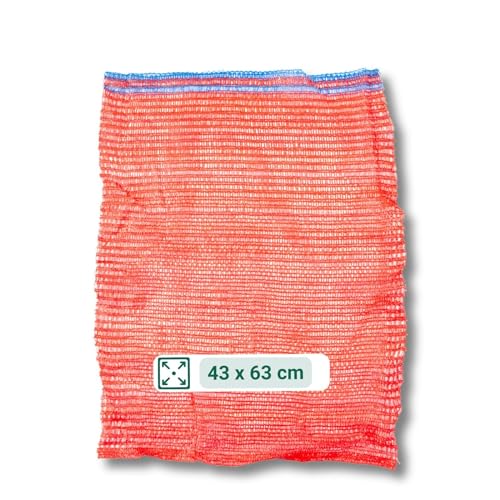 AGRI plus 100 Stück Gemüsesäcke rot mit Zugband I 43 x 63 cm I verschiedene Größen I Grobmaschige Raschelsäcke mit 10 kg Volumen I Aufbewahrungssäcke für Zwiebeln, Möhren/Karotten & Obst von AGRI plus