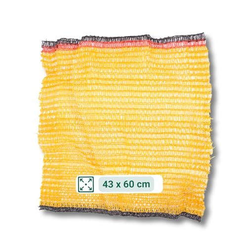 AGRI plus 100 Stück Kartoffelsäcke goldgelb mit Zugband I 43 x 60 cm I verschiedene Größen I Grobmaschige Raschelsäcke mit 12,5 kg Volumen I Aufbewahrungssäcke für Obst, Gemüse & Nüsse von AGRI plus