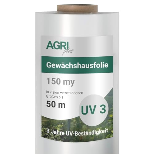 AGRI plus Gewächshausfolie 1,5 x 15 m I Hochtransparente & reißfeste Gartenfolie für Abdeckungen im Außenbereich I Schutzplane wetterfest & 3 Jahre UV-beständig I Folienstärke 0,150 mm von AGRI plus