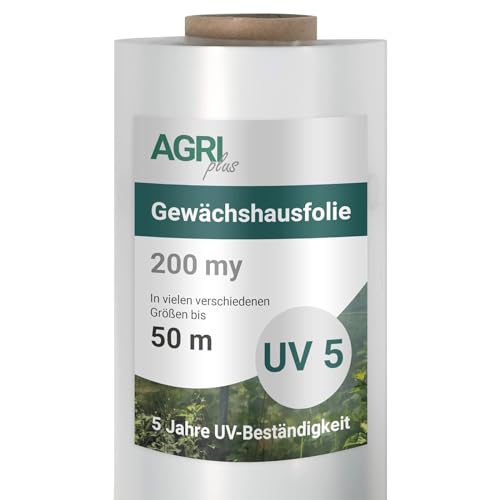 AGRI plus Gewächshausfolie 4,5 x 15 m I Hochtransparente & reißfeste Gartenfolie für Abdeckungen im Außenbereich I Schutzplane wetterfest & 5 Jahre UV-beständig I Folienstärke 0,200 mm von AGRI plus