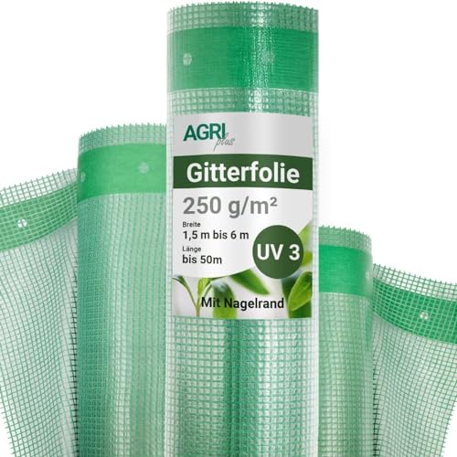 AGRI plus Gitterfolie 1,5 x 7 m I Stabile 250 g/m² Gewebeplane mit Nagelrand I Transparente & reißfeste Gartenfolie für langfristige Abdeckungen I Wetterfest & 3 Jahre UV-beständig AGRI plus Gitterfolie 1,5 x 7 m I Stabile 250 g/m² Gewebeplane mit Nagelrand I Transparente & reißfeste Gartenfolie für langfristige Abdeckungen I Wetterfest & 3 Jahre UV-beständig von AGRI plus