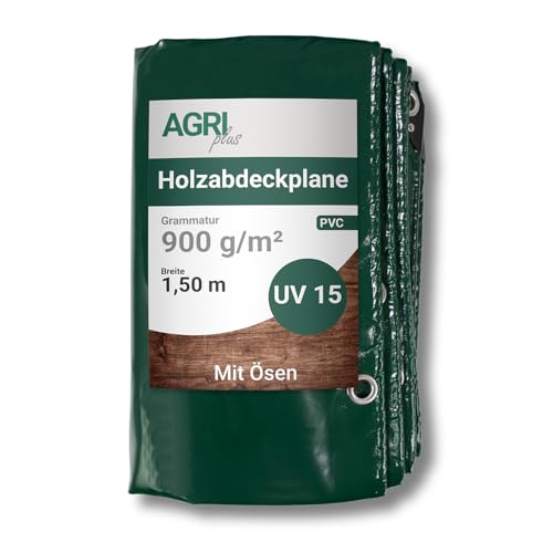 AGRI plus Holzabdeckplane 1,5 x 10 m - mit Ösen I Stabile 900 g/m² PVC Gewebeplane mit ringsum Randverstärkung I Holzplane für langfristige Abdeckungen I Wetterfest & 15 Jahre UV-beständig von AGRI plus