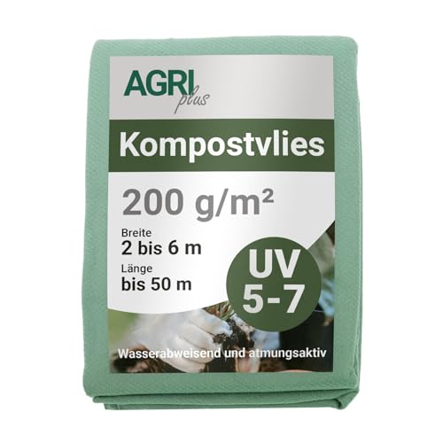 AGRI plus Kompostvlies I 5 x 50 m I Verschiedene Maße I Reißfestes 200 g/m² Abdeckvlies für Kompost I Polypropylen Vlies für langfristigen Schutz I Kompost-Abdeckung wetterfest & UV-beständig von AGRI plus