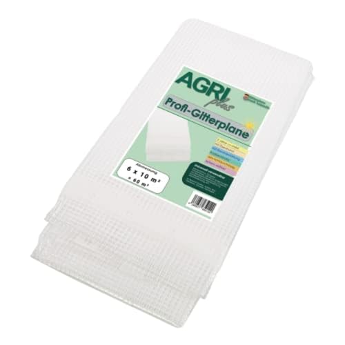 AGRI plus Profi Gitterplane 6 x 10 m I Stabile 220 g/m² Gartenfolie mit Ösenband I Transparente & reißfeste LDPE-Folie für den langfristigen Außeneinsatz I Wetterfest & 2 Jahre UV-beständig von AGRI plus