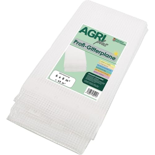AGRI plus Profi Gitterplane 6 x 8 m I Stabile 220 g/m² Gartenfolie mit Ösenband I Transparente & reißfeste LDPE-Folie für den langfristigen Außeneinsatz I Wetterfest & 2 Jahre UV-beständig von AGRI plus